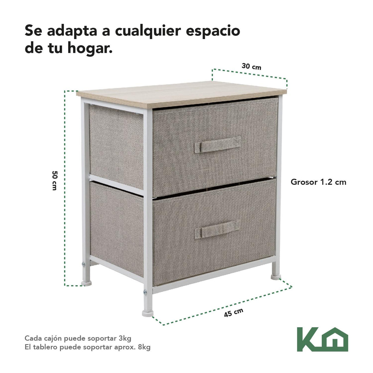 Comoda Cajonera con 2 Cajones Buro Mueble de Tela Madera