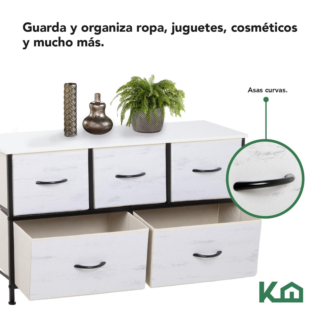 Cómoda Cajonera de 5 Cajones Mueble Organizador Tela Madera