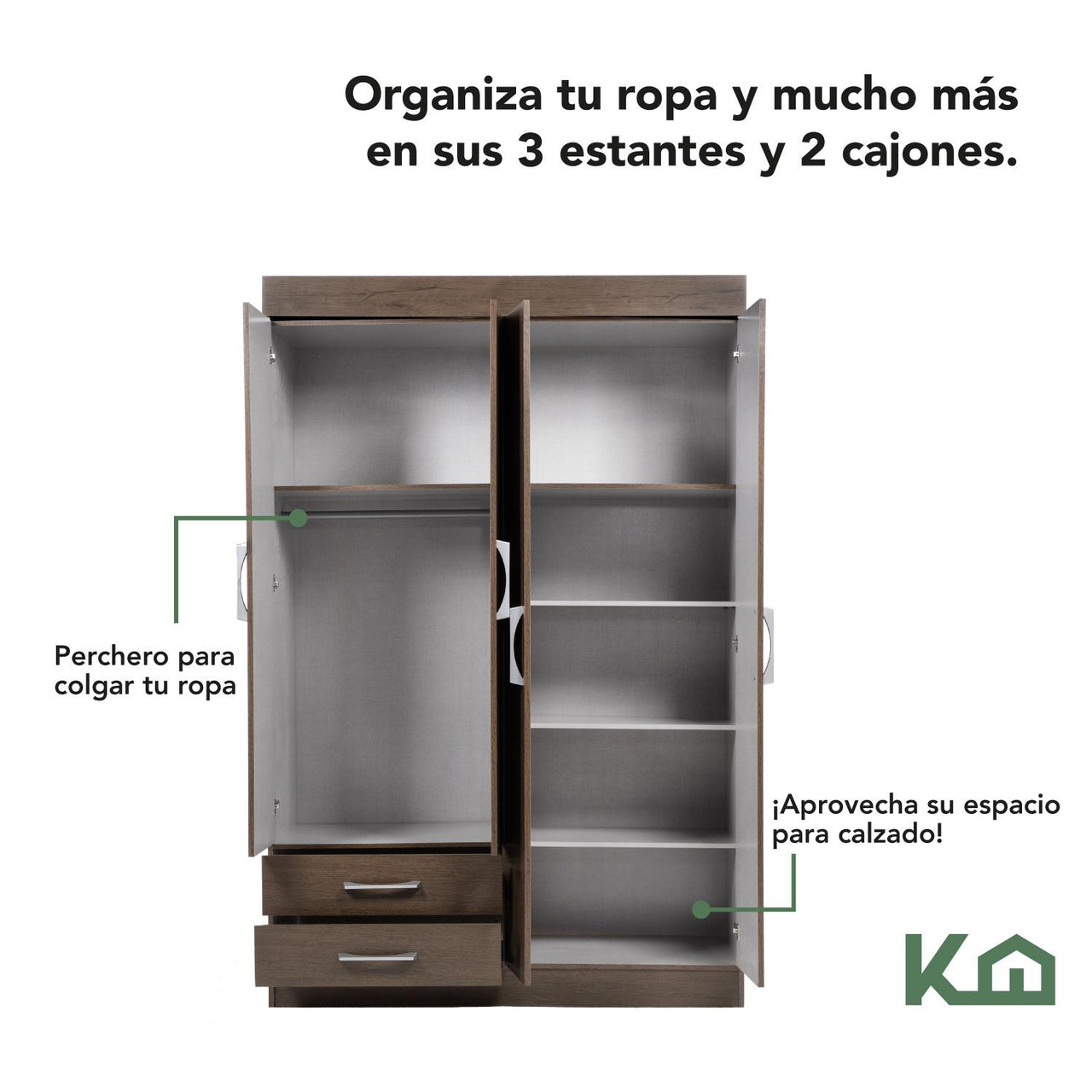 Ropero Closet Armario Mueble Moderno 4 Puertas 2 cajones