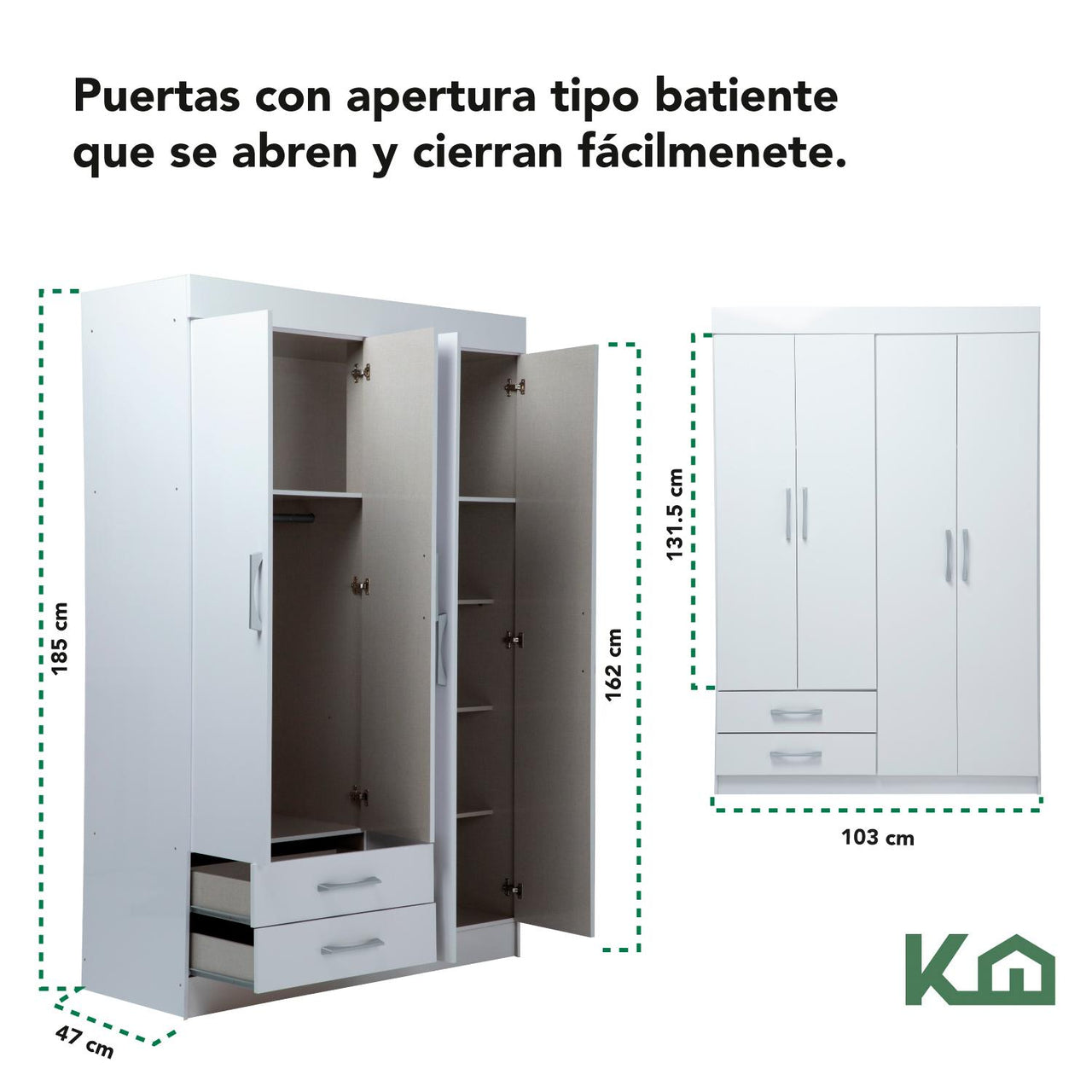 Ropero Closet Armario Mueble Moderno 4 Puertas 2 cajones