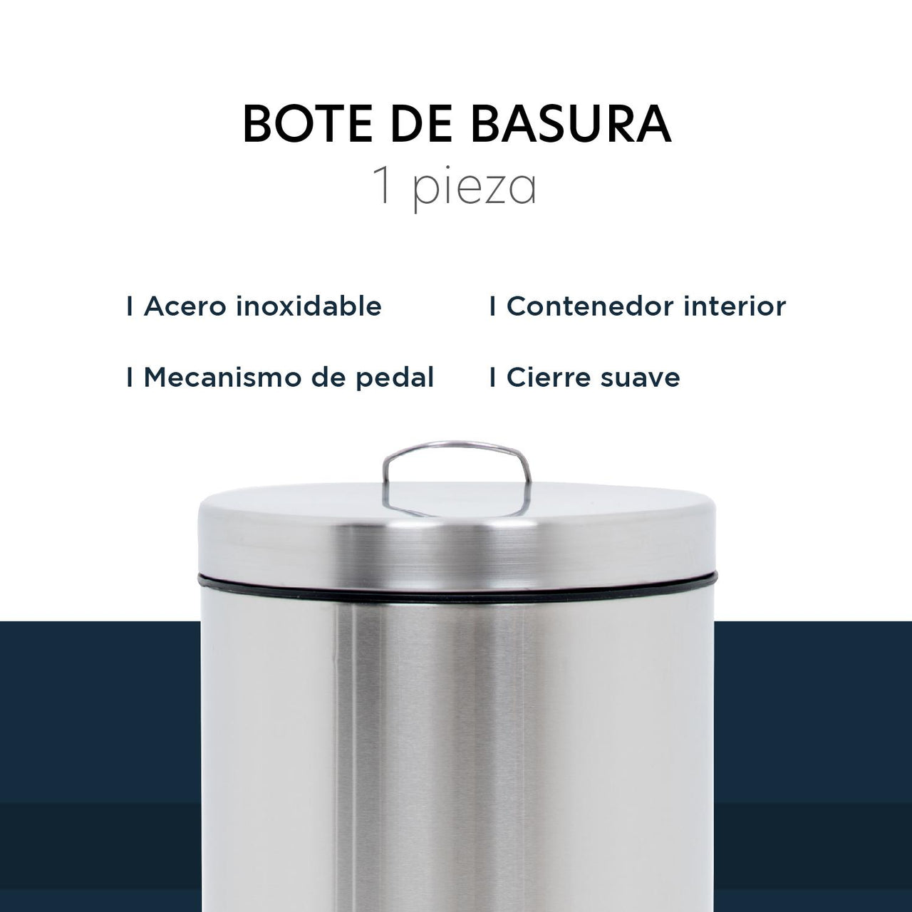 Bote de Basura Con Pedal Acero Inoxidable Metalico Cocina 7 Litros