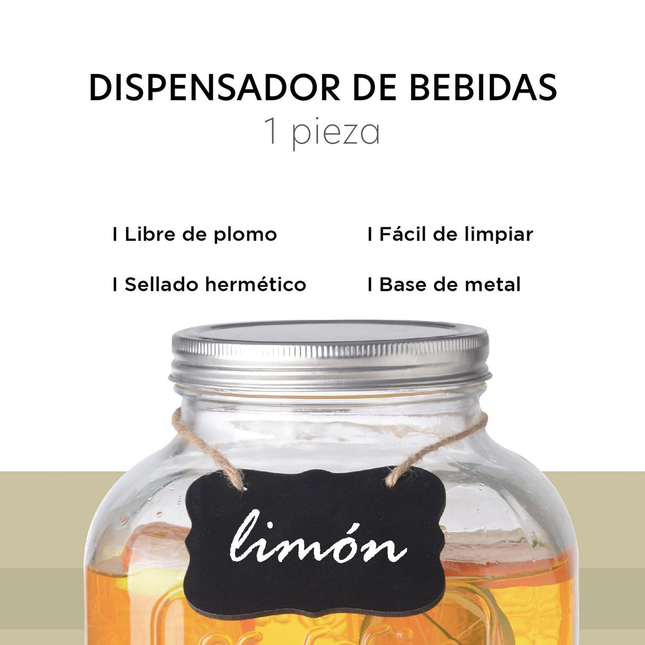 Dispensador Bebidas 5 Litros Mason Jar Vitrolero Base Metal