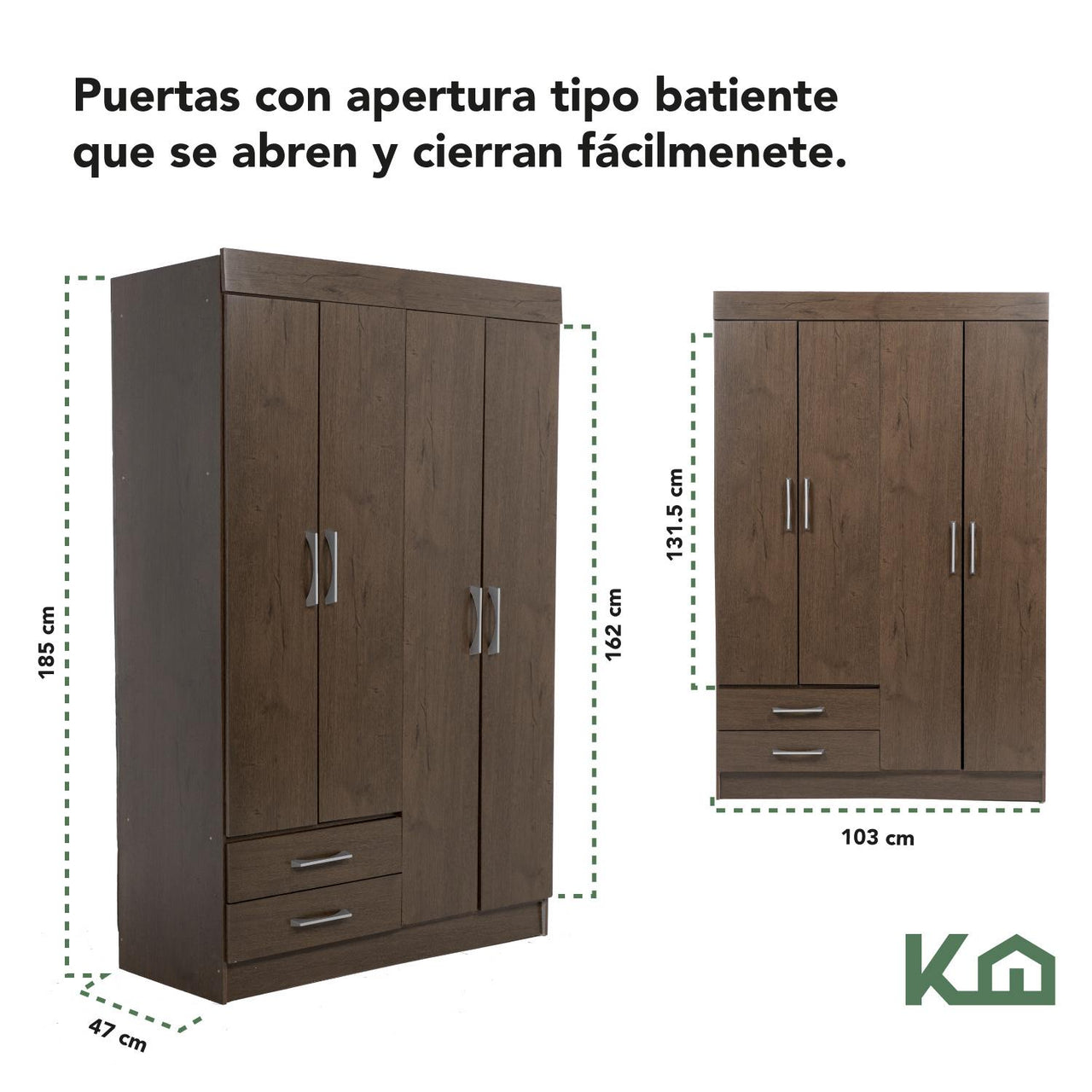 Ropero Closet Armario Mueble Moderno 4 Puertas 2 cajones