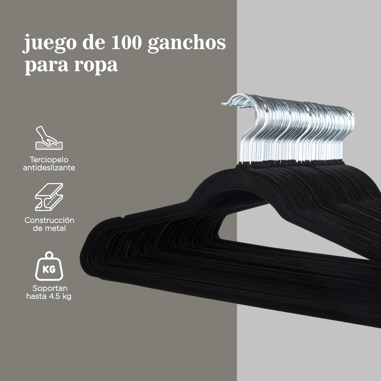 Set 100 Ganchos Para Ropa Terciopelo Percha Antideslizante