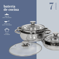 Thumbnail for Batería De Cocina 7 Piezas Acero Inoxidable Tricapa Colorhome