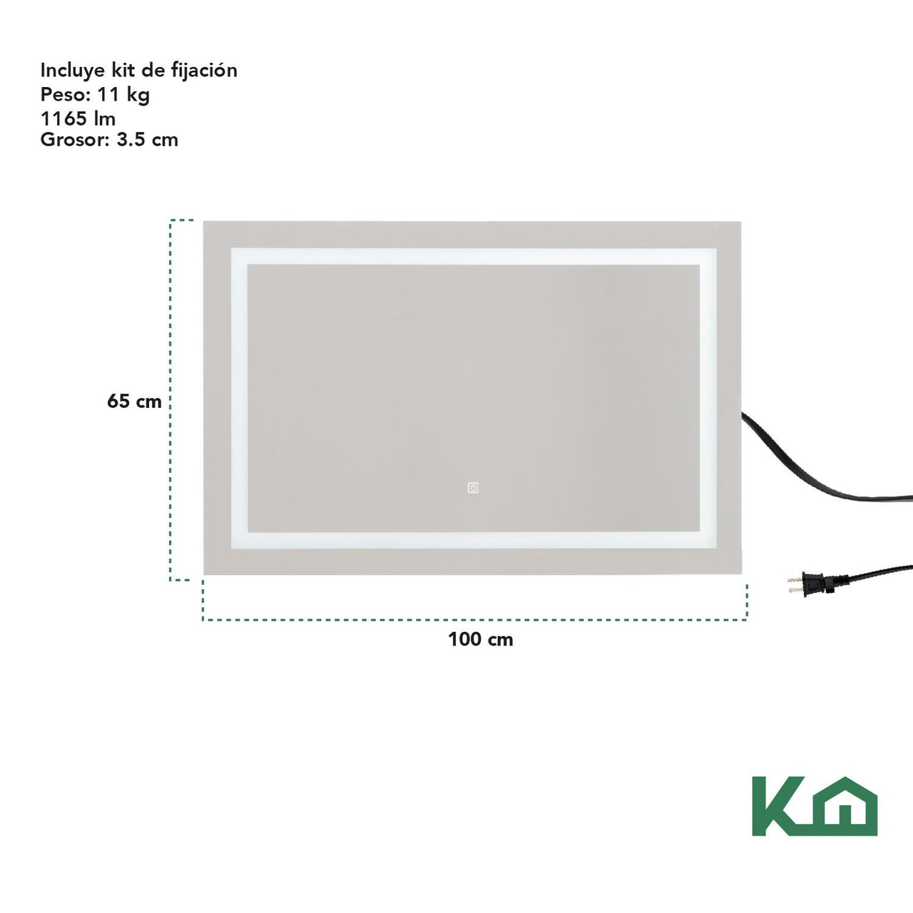 Espejo Con Luz Led Rectangular Encendido Touch Baño Pared