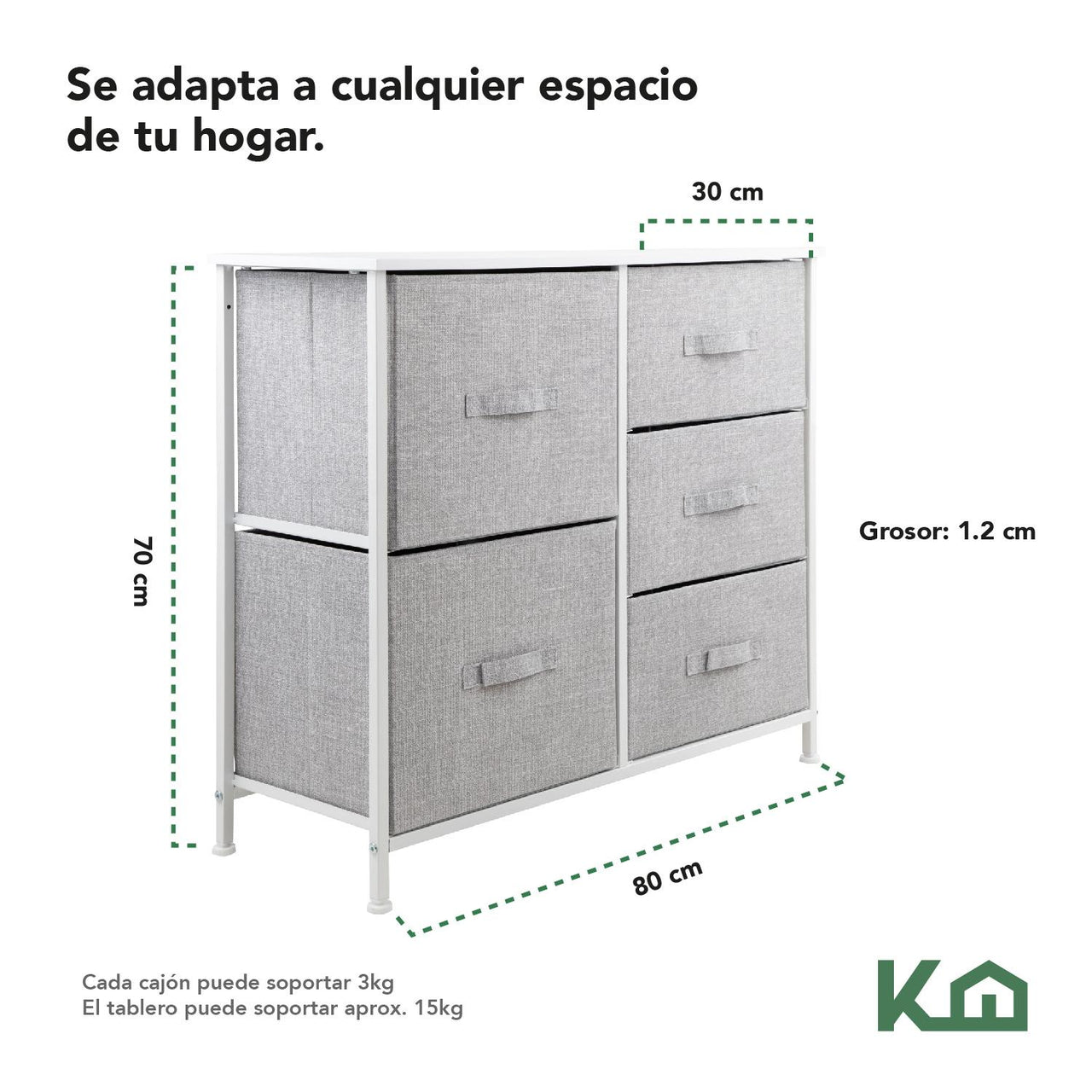 Comoda Cajonera 5 Cajones Mueble Organizador de Tela Madera