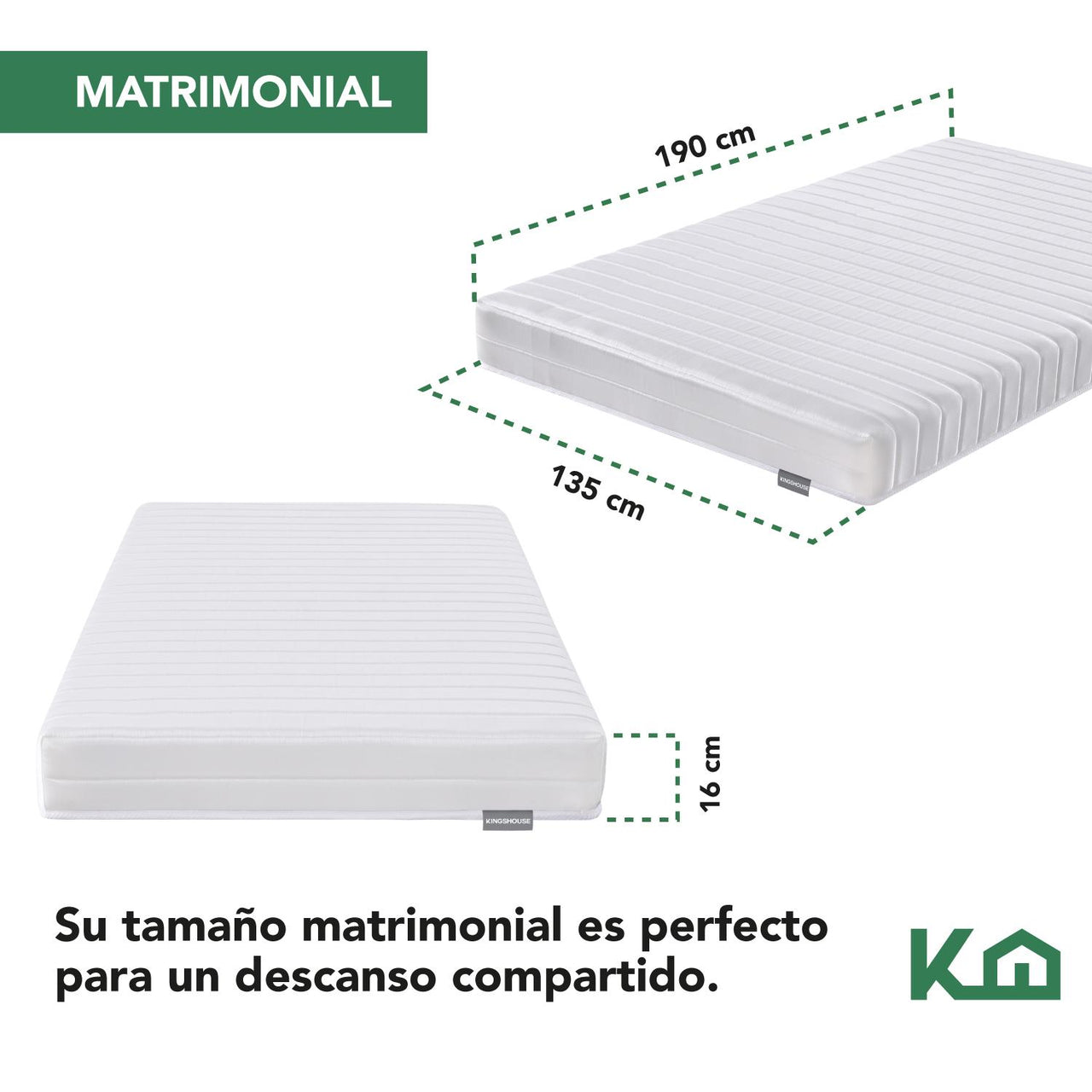 Colchon 16 cm resortes Matrimonial Blanco