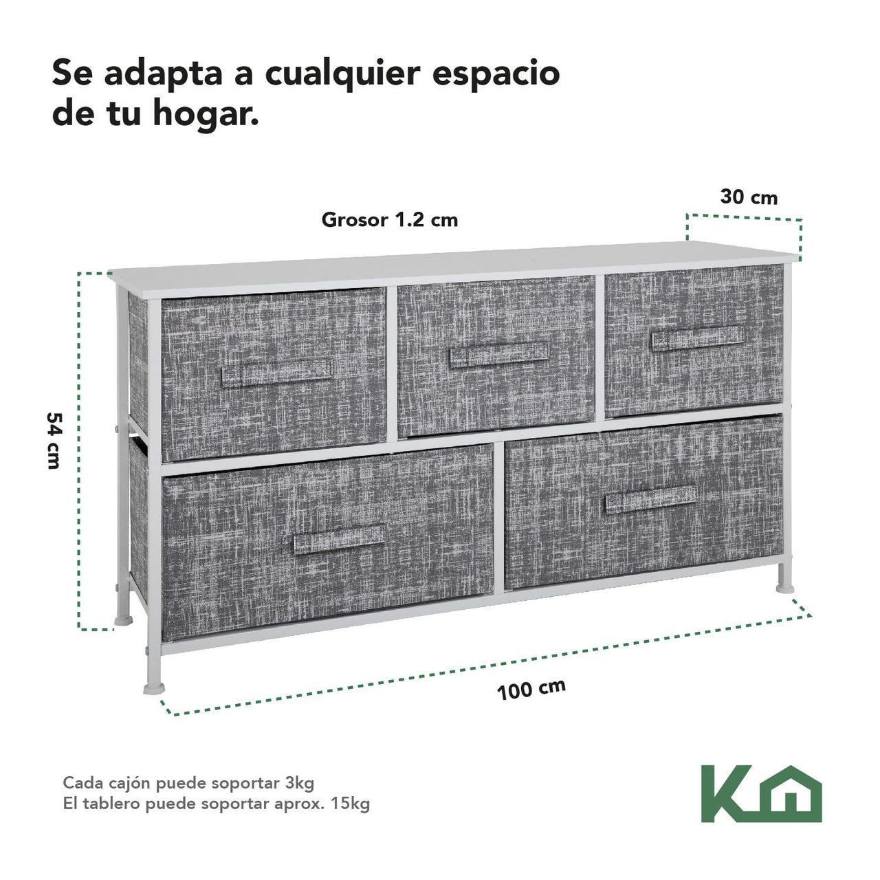 Cómoda Cajonera de 5 Cajones Mueble Organizador Tela Madera