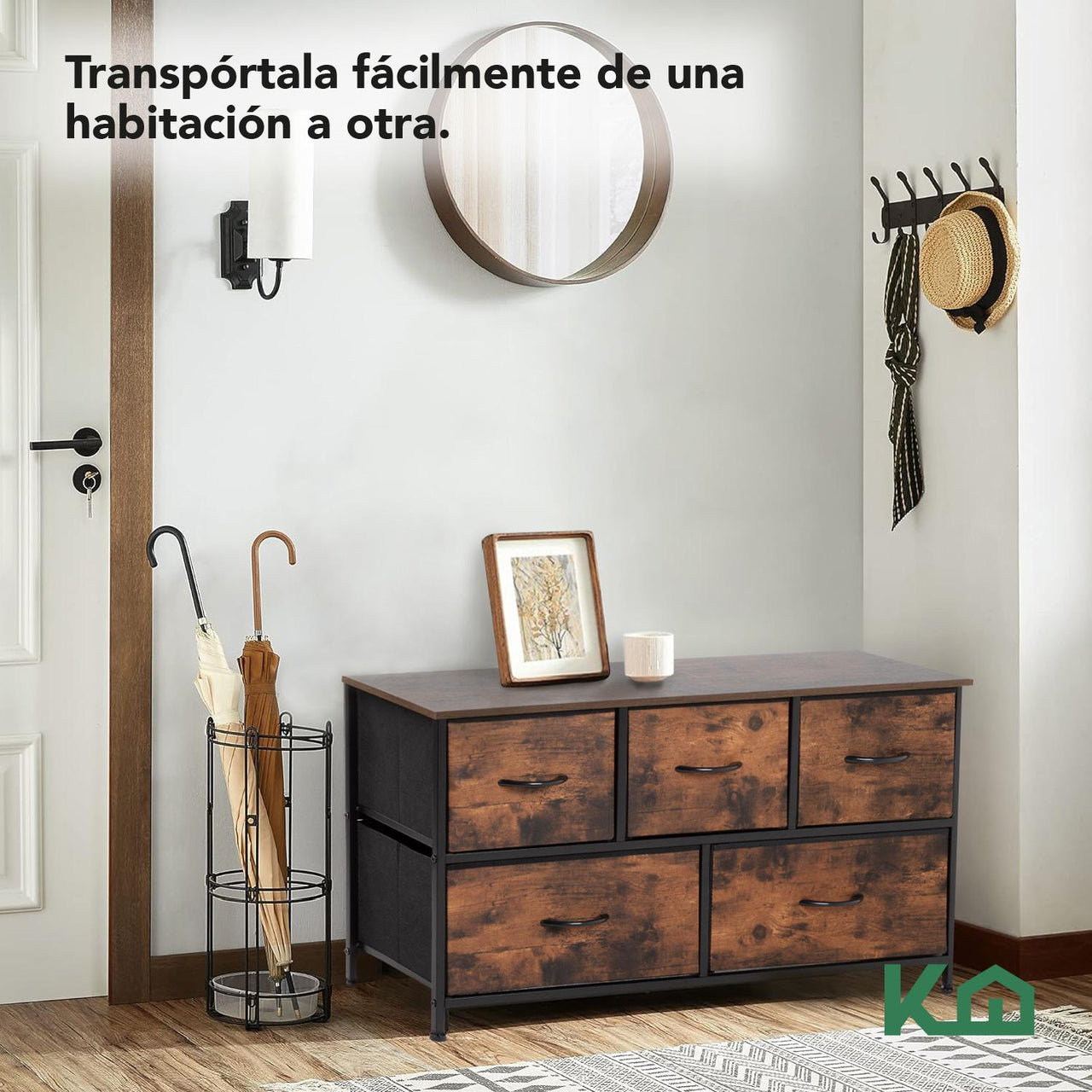 Cómoda Cajonera de 5 Cajones Mueble Organizador Tela Madera