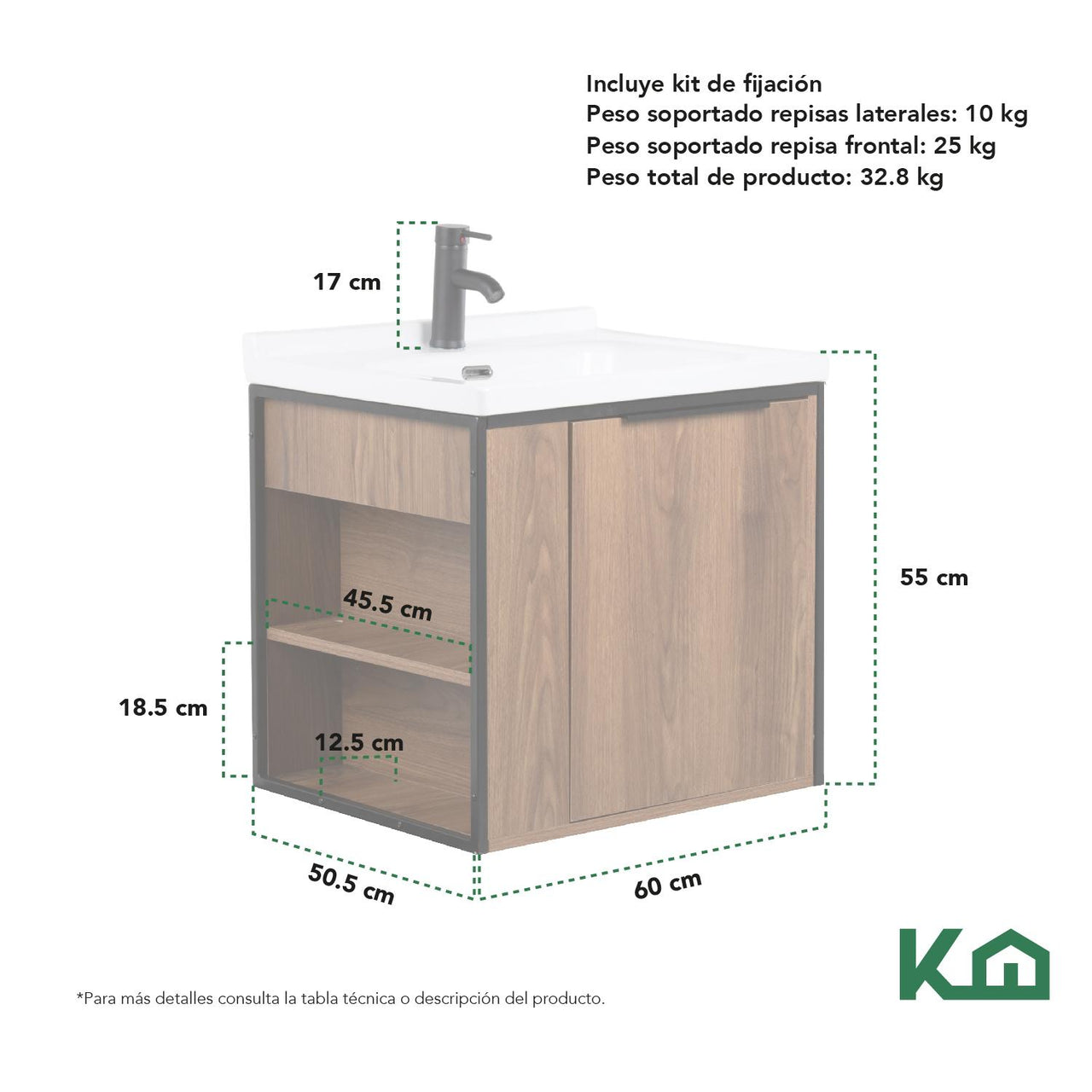 Mueble Gabinete Para Baño Lavamanos Lavabo Ovalin Con Repisa