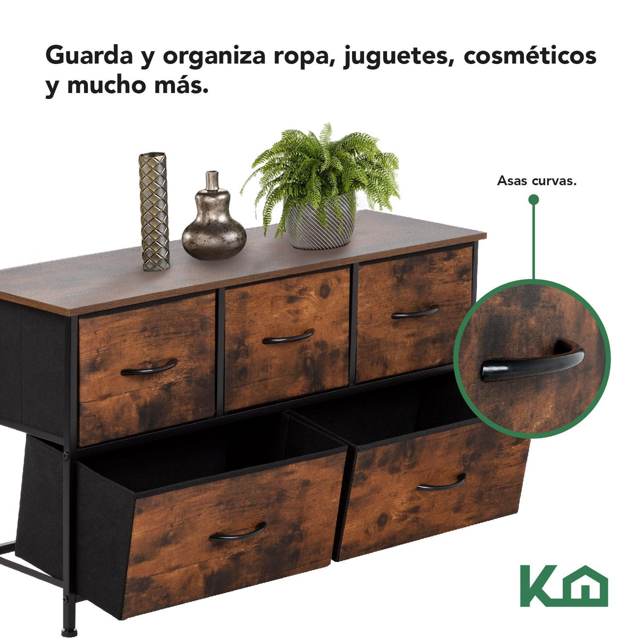 Cómoda Cajonera de 5 Cajones Mueble Organizador Tela Madera