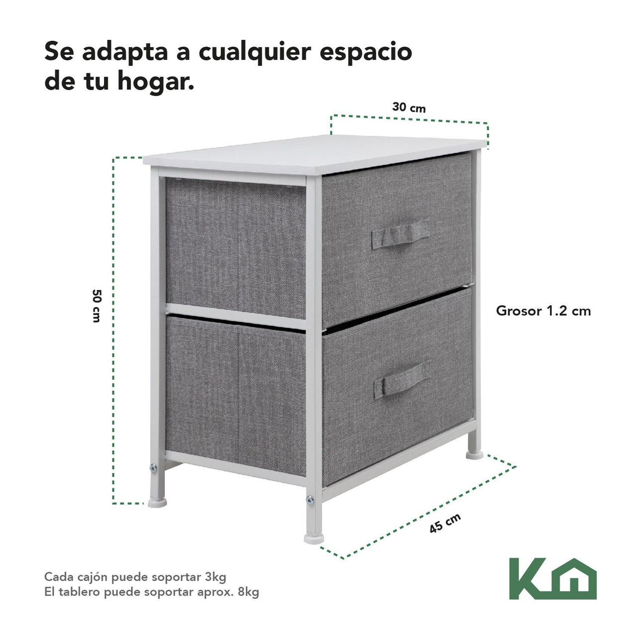 Comoda Cajonera con 2 Cajones Buro Mueble de Tela Madera