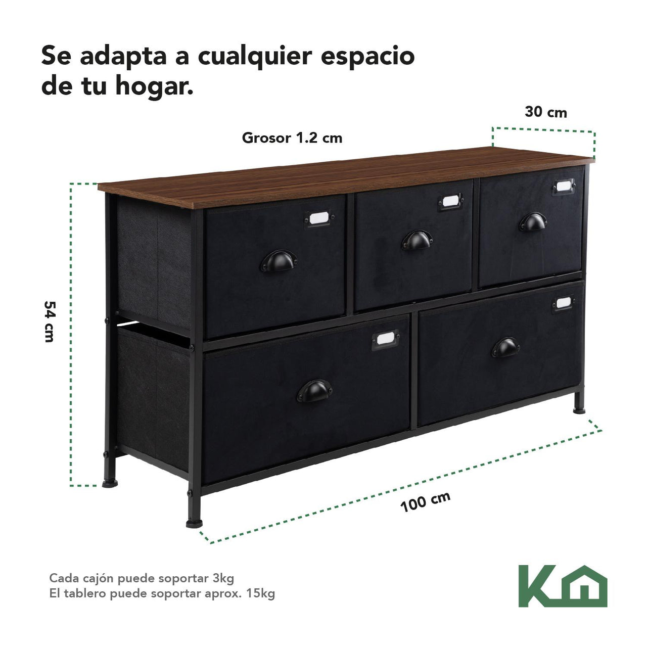 Cómoda Cajonera de 5 Cajones Mueble Organizador Tela Madera