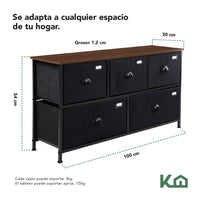 Thumbnail for Cómoda Cajonera de 5 Cajones Mueble Organizador Tela Madera