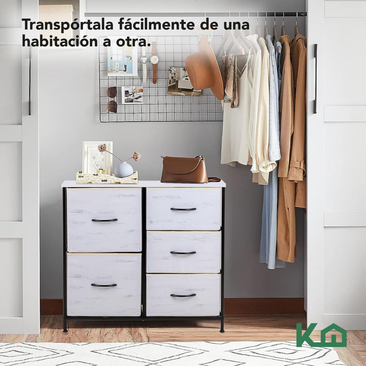 Comoda Cajonera 5 Cajones Mueble Organizador de Tela Madera