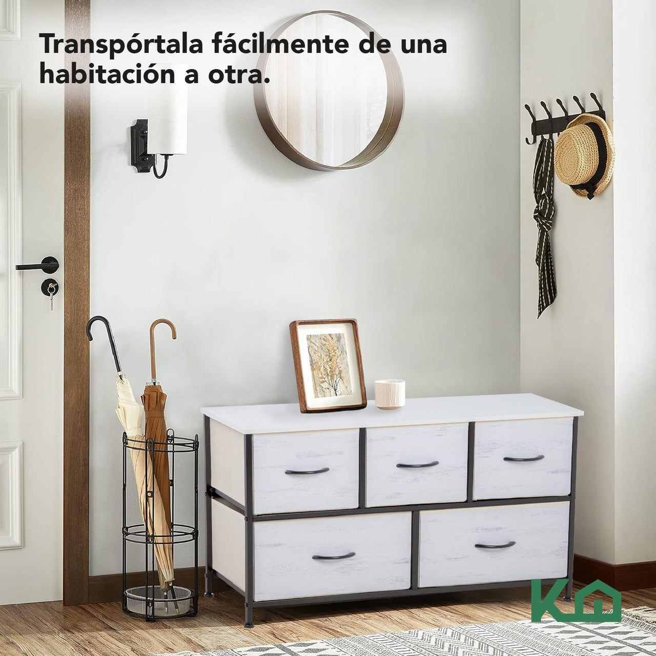 Cómoda Cajonera de 5 Cajones Mueble Organizador Tela Madera