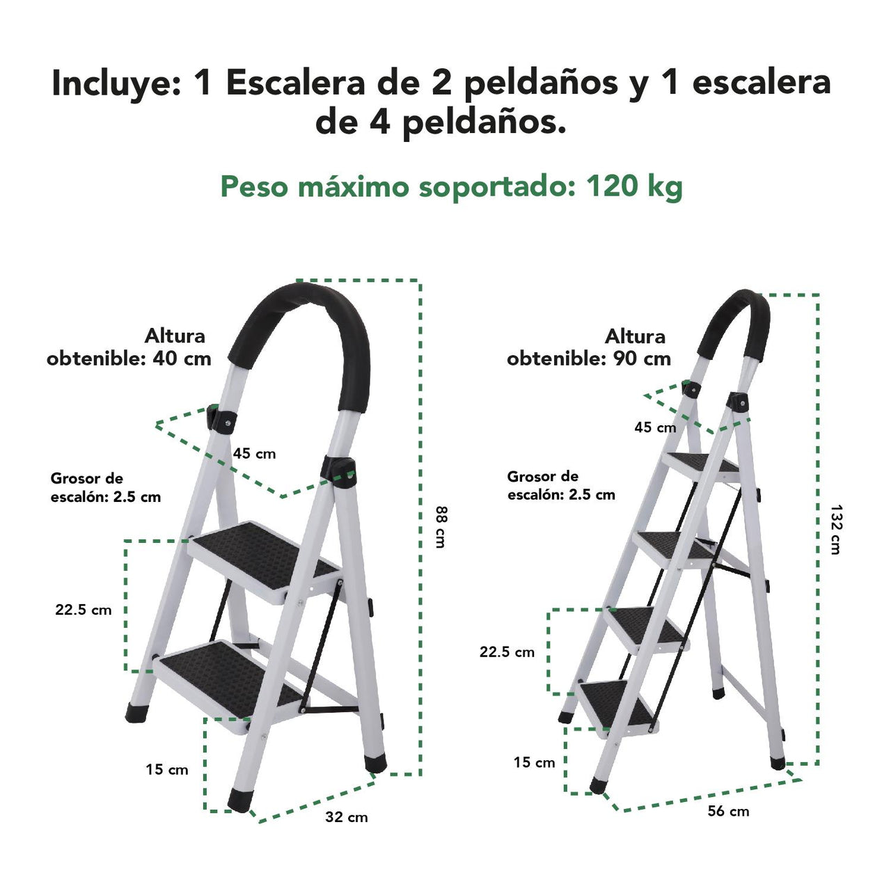 Kit Escaleras Plegables De Acero 2 y 4 Peldaños KingsHouse