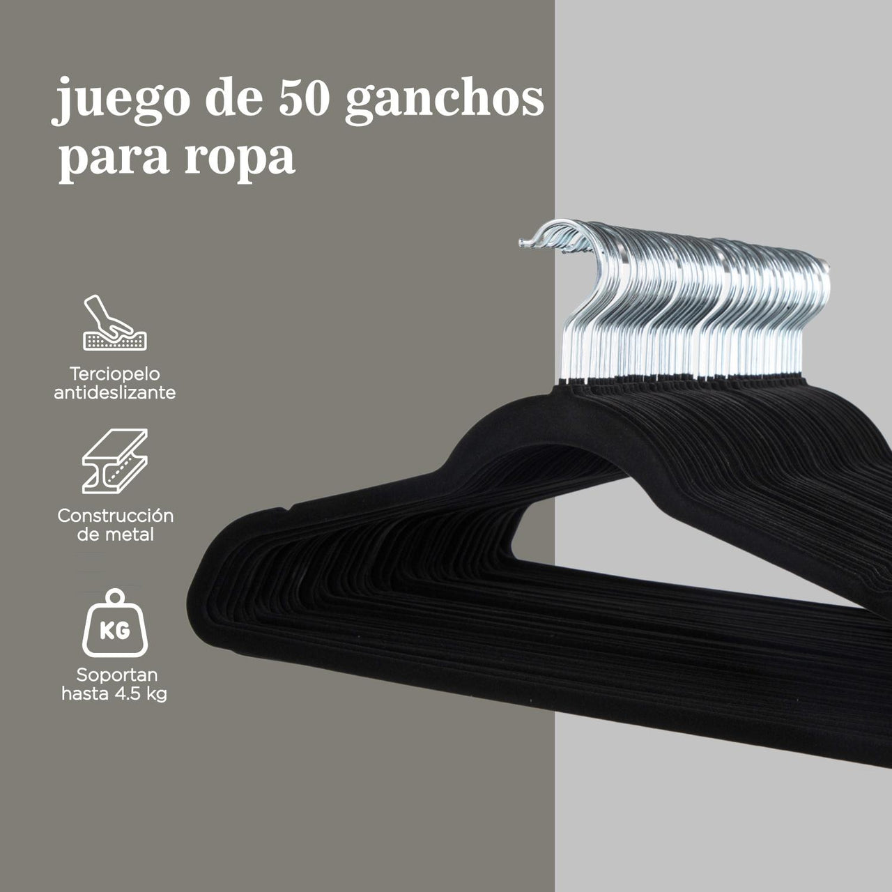 Set de 50 Ganchos Para Ropa Terciopelo Percha Antideslizante