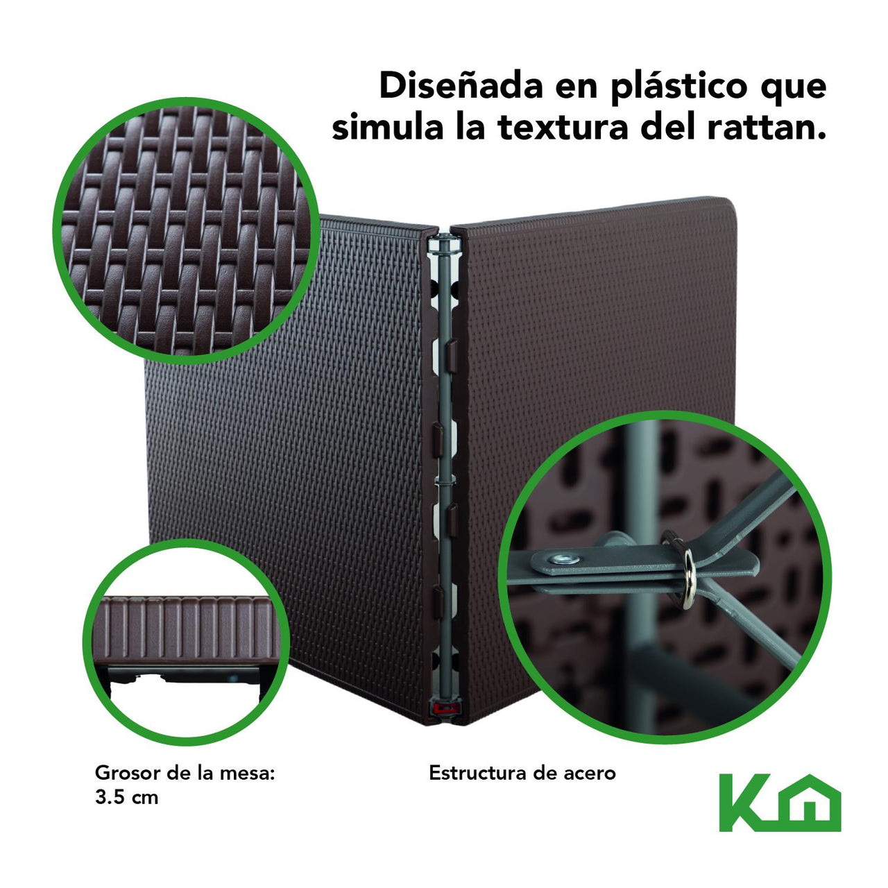 Mesa Plegable Portafolio Plastico Tipo Rattan Portatil 2 piezas color Cafe