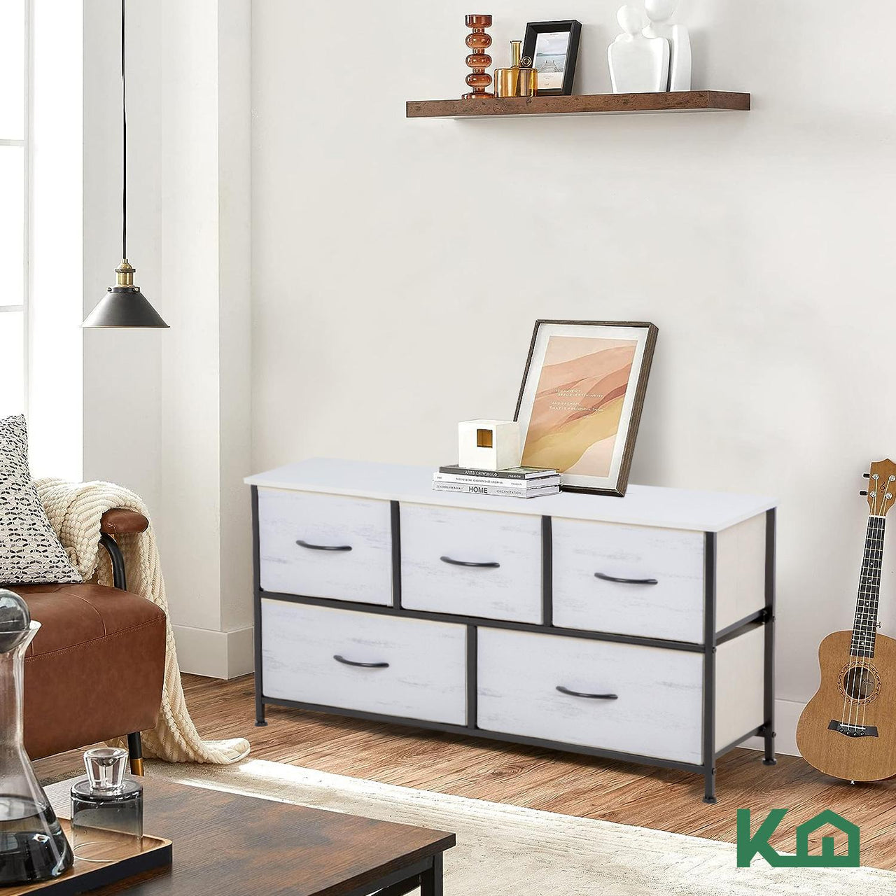 Cómoda Cajonera de 5 Cajones Mueble Organizador Tela Madera