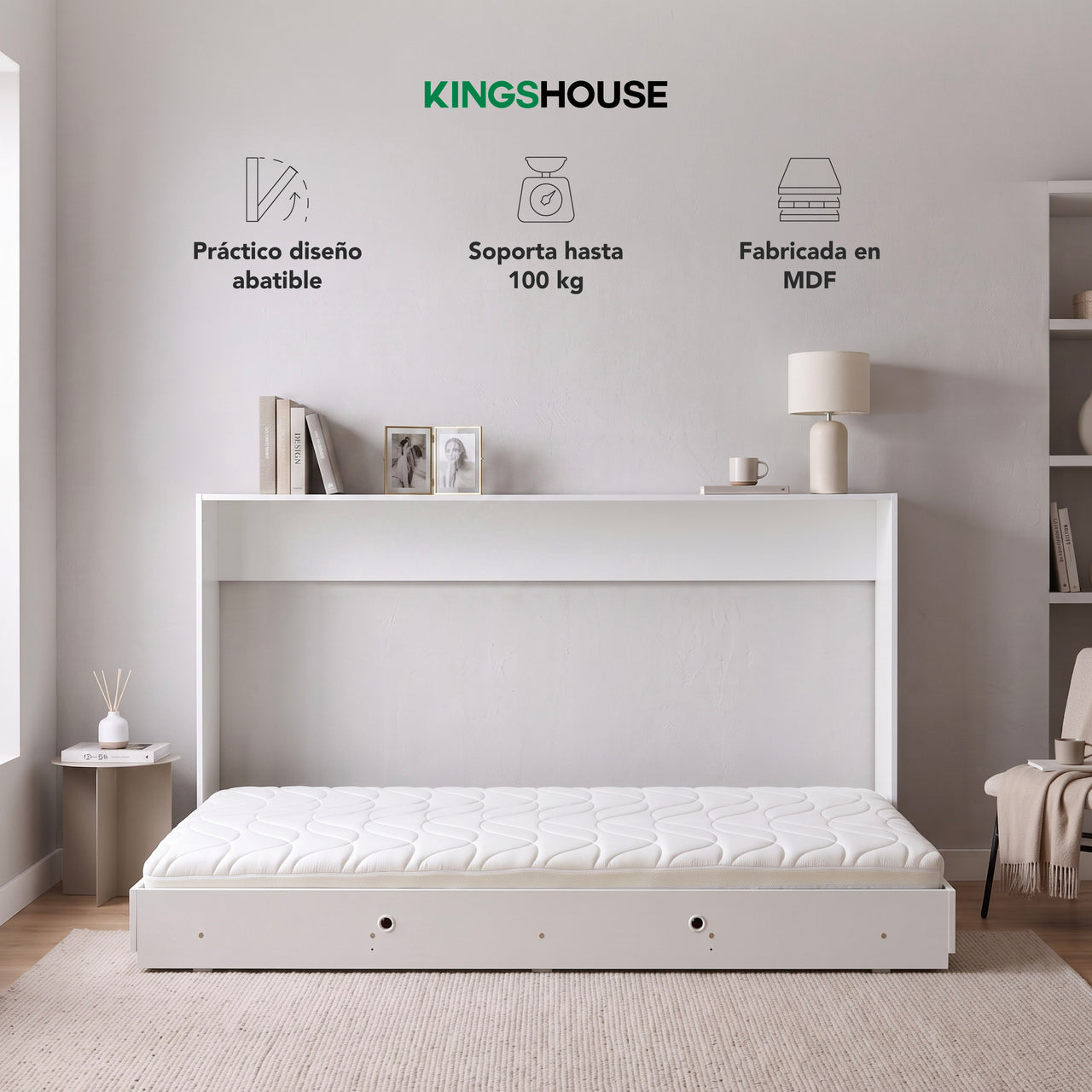 Base Cama Individual Abatible Blanca KingsHouse Desmontable