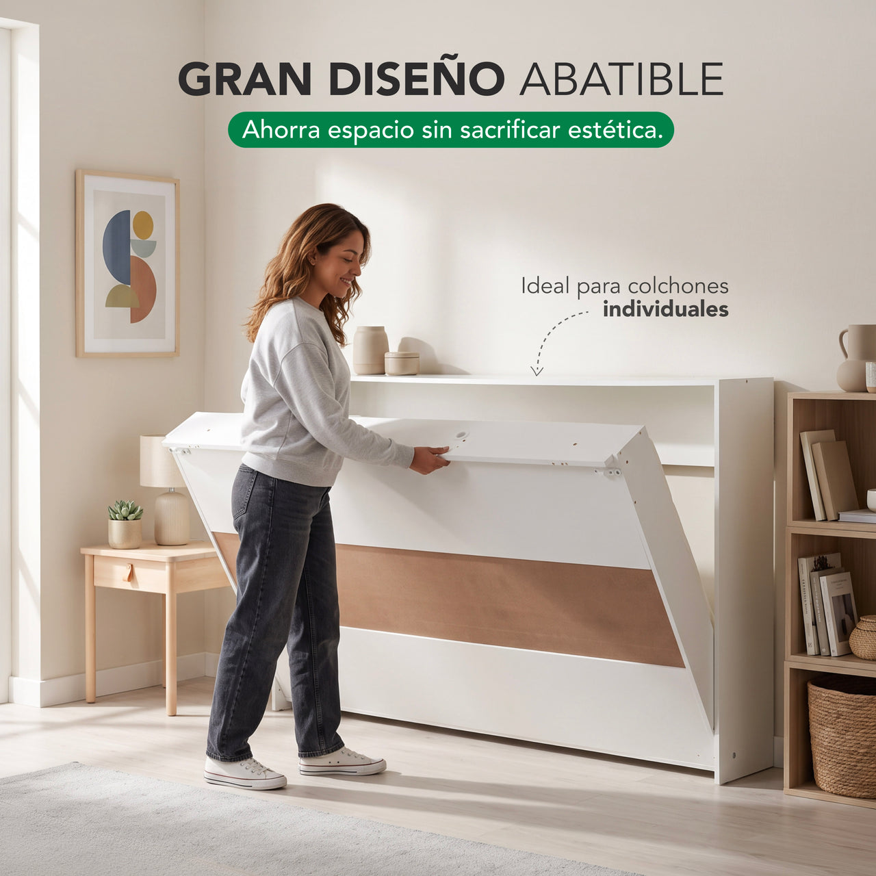 Base Cama Individual Abatible Blanca KingsHouse Desmontable