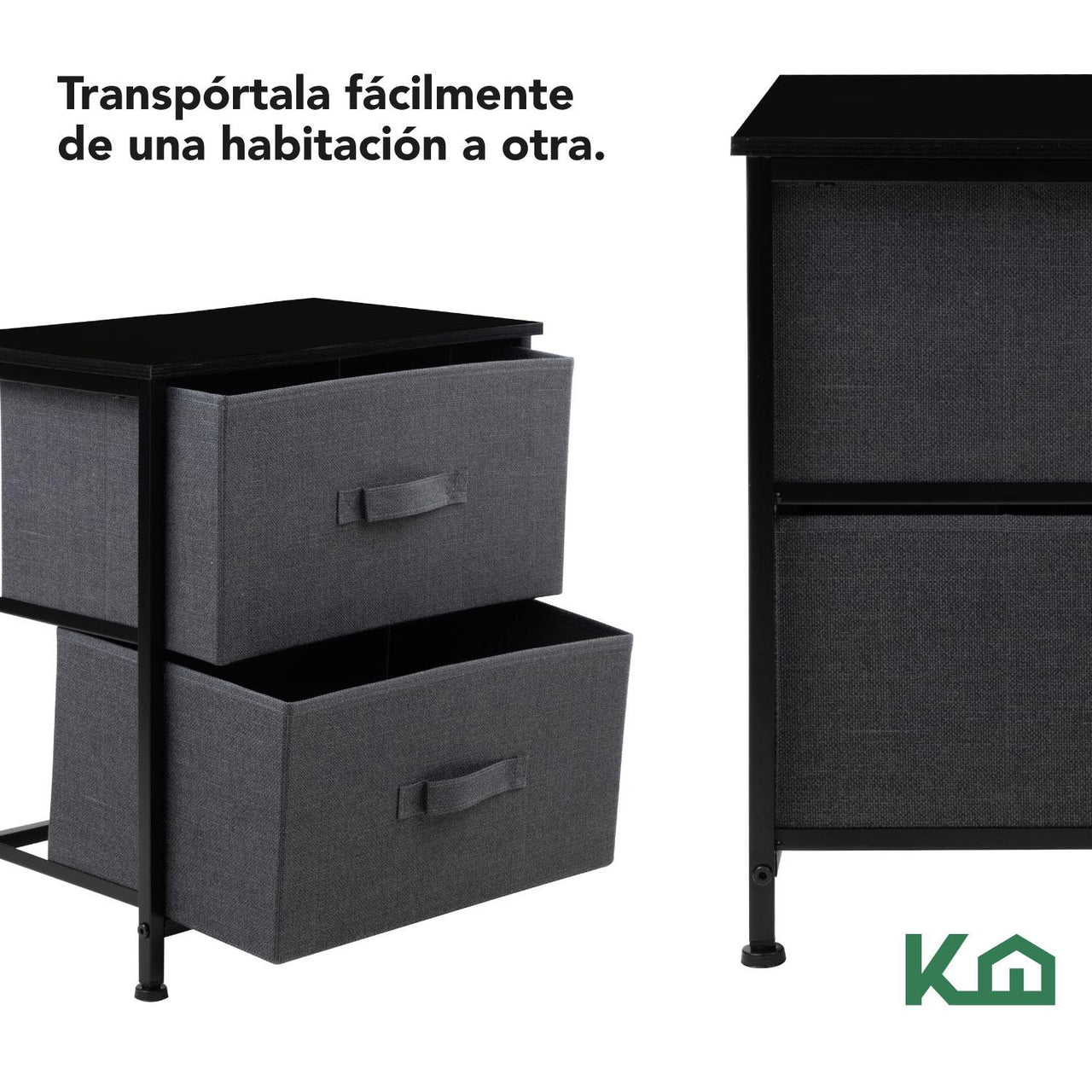 Comoda Cajonera con 2 Cajones Buro Mueble de Tela Madera