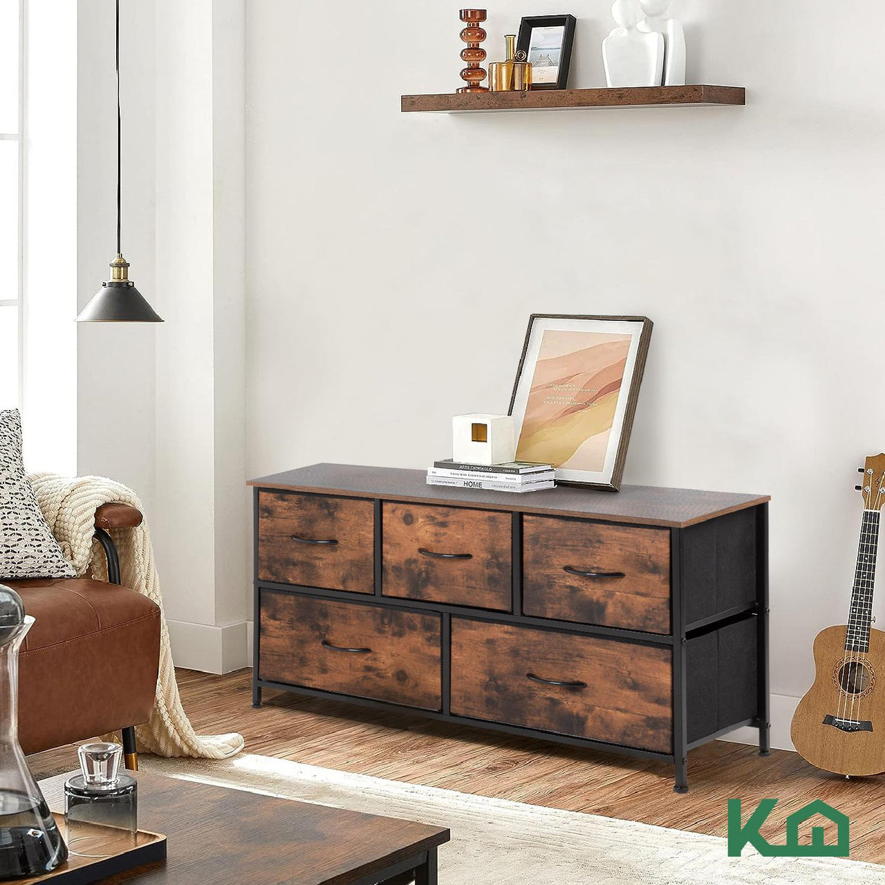 Cómoda Cajonera de 5 Cajones Mueble Organizador Tela Madera