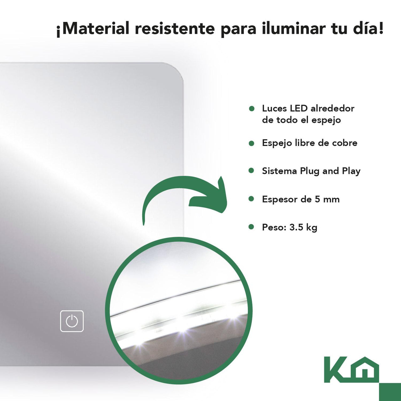 Espejo Kit Para Baño Con Luz Led Sistema Touch