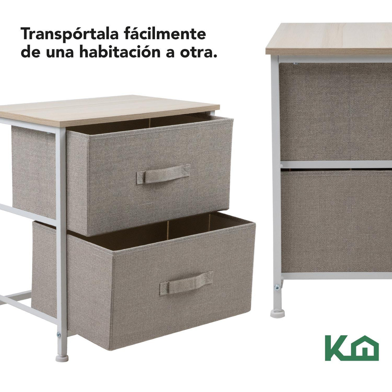 Comoda Cajonera con 2 Cajones Buro Mueble de Tela Madera