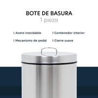 Thumbnail for Bote de Basura Metálico Acero Inoxidable Con Pedal Cocina 12 Litros