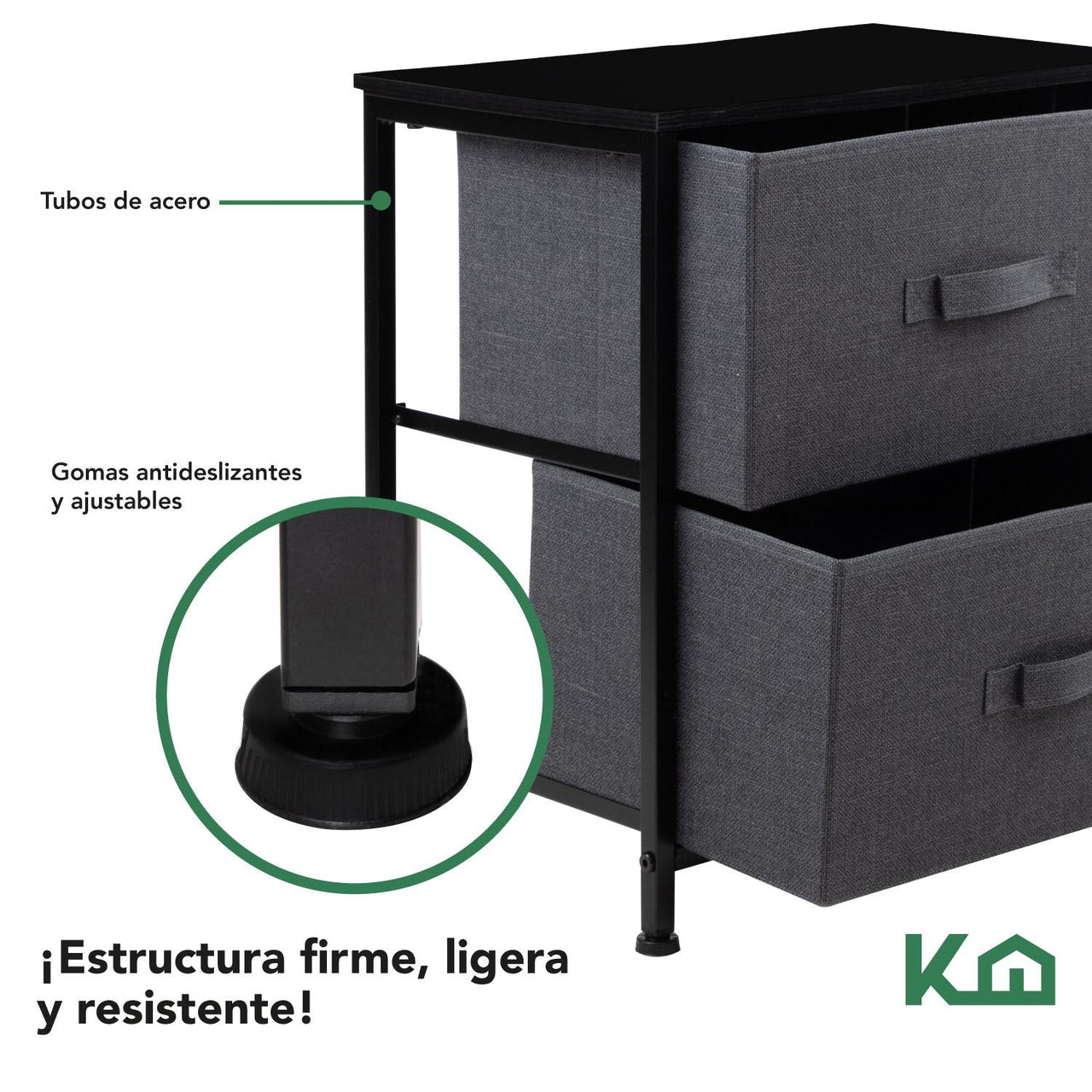 Comoda Cajonera con 2 Cajones Buro Mueble de Tela Madera