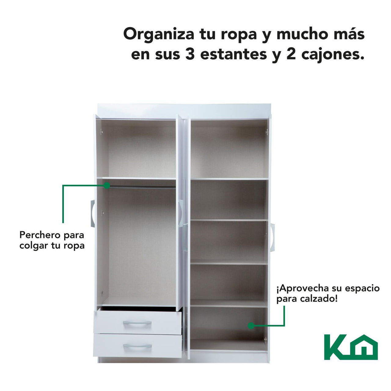 Ropero Closet Armario Mueble Moderno 4 Puertas 2 cajones