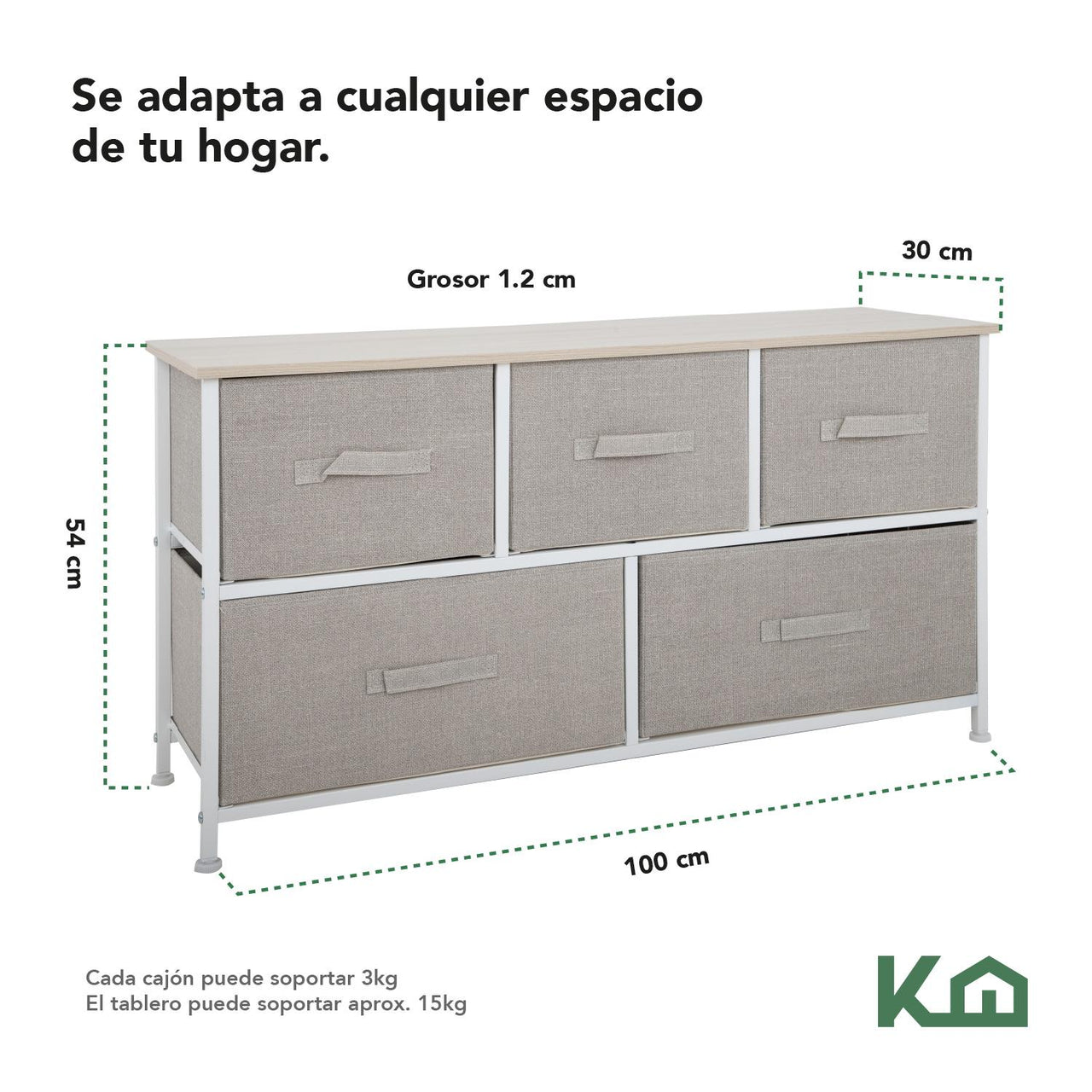 Cómoda Cajonera de 5 Cajones Mueble Organizador Tela Madera