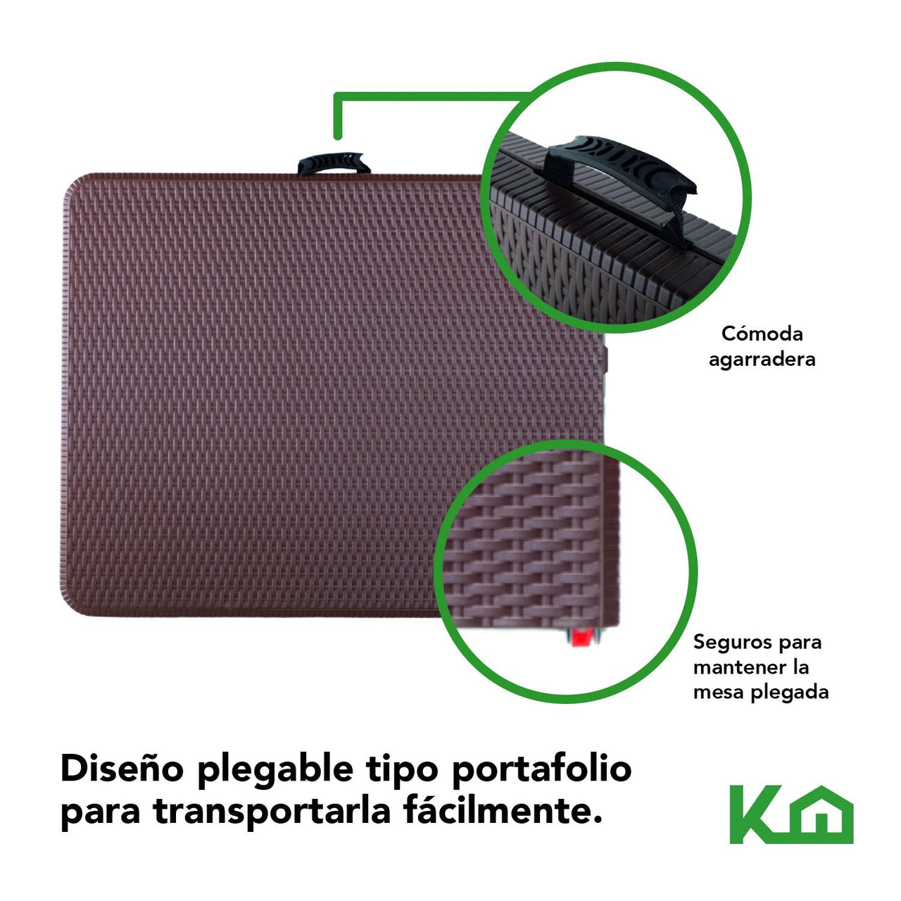 Mesa Plegable Portafolio Plastico Tipo Rattan Portatil 2 piezas color Cafe