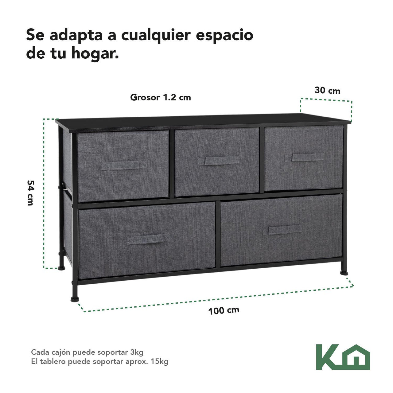 Cómoda Cajonera de 5 Cajones Mueble Organizador Tela Madera