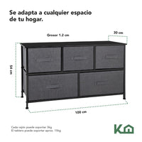 Thumbnail for Cómoda Cajonera de 5 Cajones Mueble Organizador Tela Madera