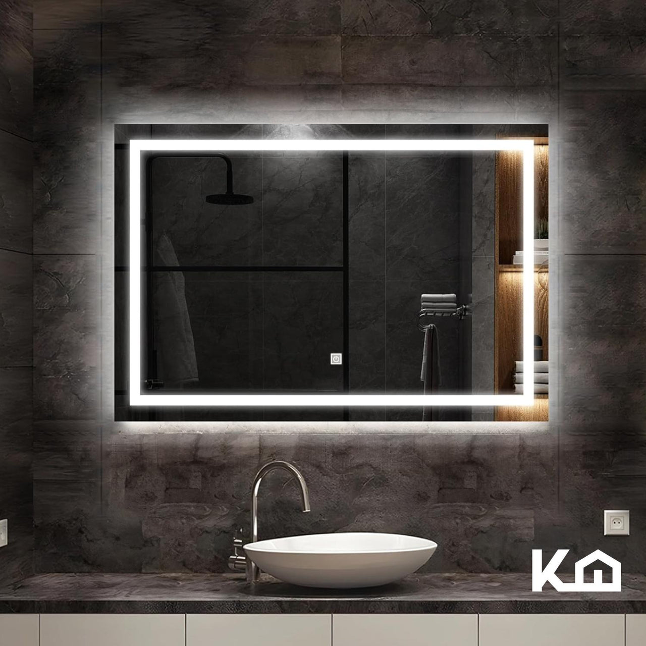 Espejo Con Luz Led Rectangular Encendido Touch Baño Pared