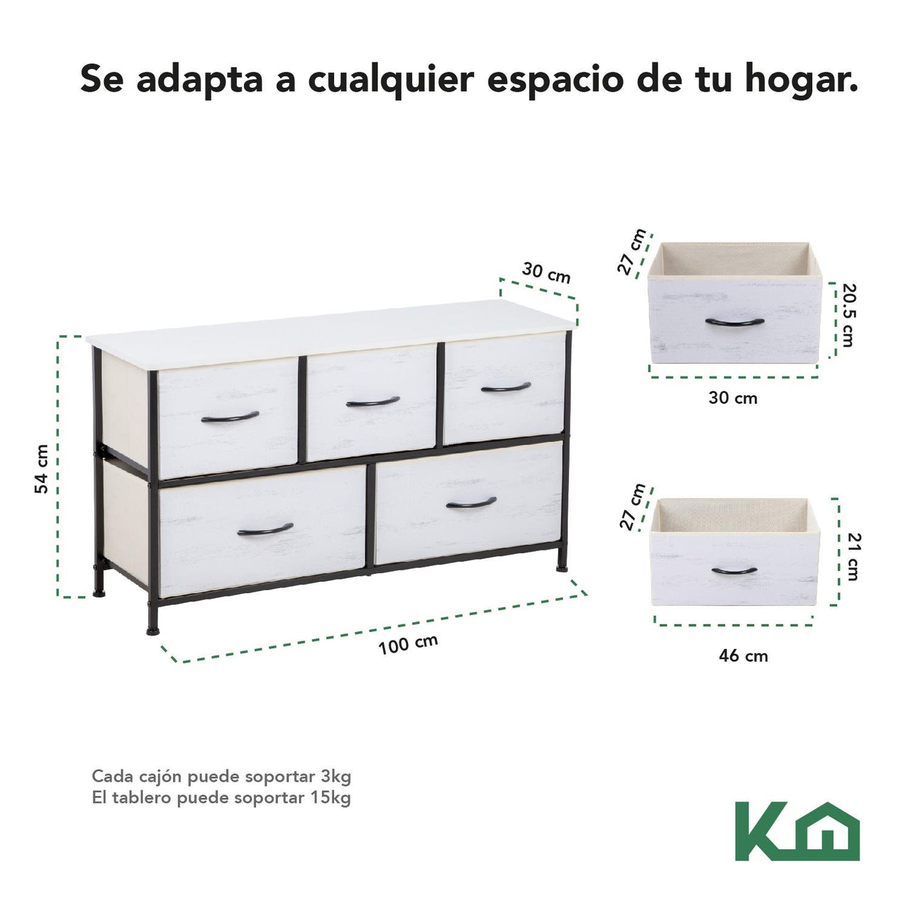 Cómoda Cajonera de 5 Cajones Mueble Organizador Tela Madera