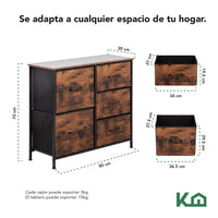 Thumbnail for Comoda Cajonera 5 Cajones Mueble Organizador de Tela Madera