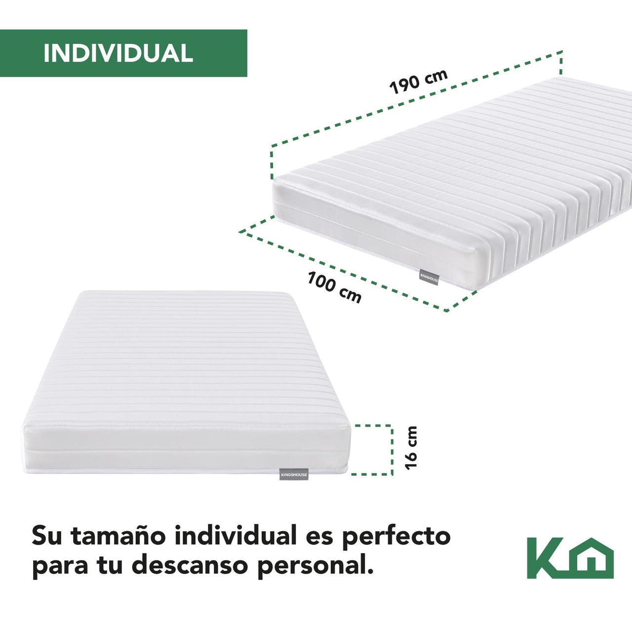 Colchon 16 cm resortes Individual Blanco