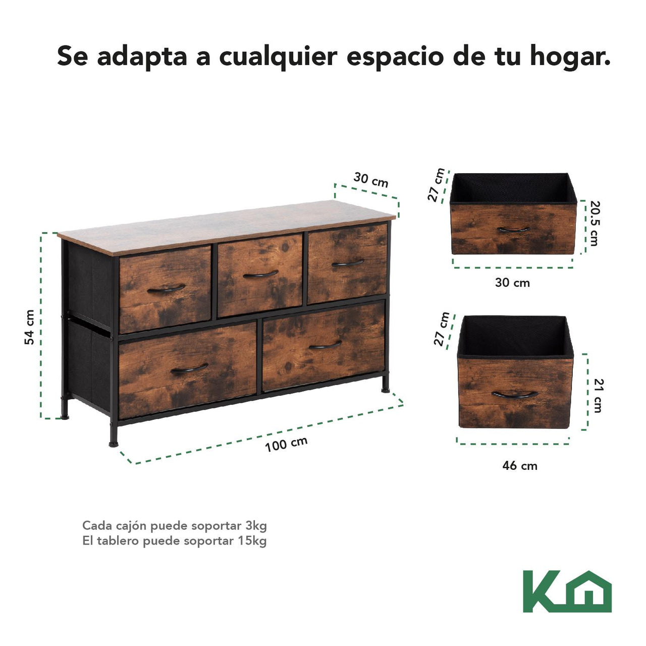 Cómoda Cajonera de 5 Cajones Mueble Organizador Tela Madera