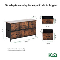 Thumbnail for Cómoda Cajonera de 5 Cajones Mueble Organizador Tela Madera