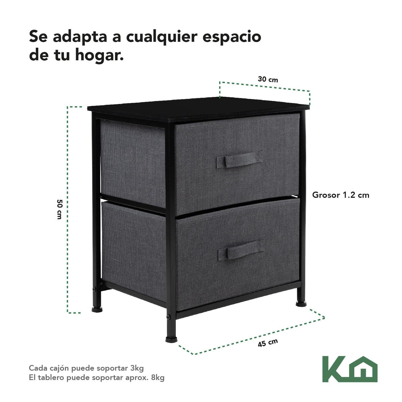 Comoda Cajonera con 2 Cajones Buro Mueble de Tela Madera